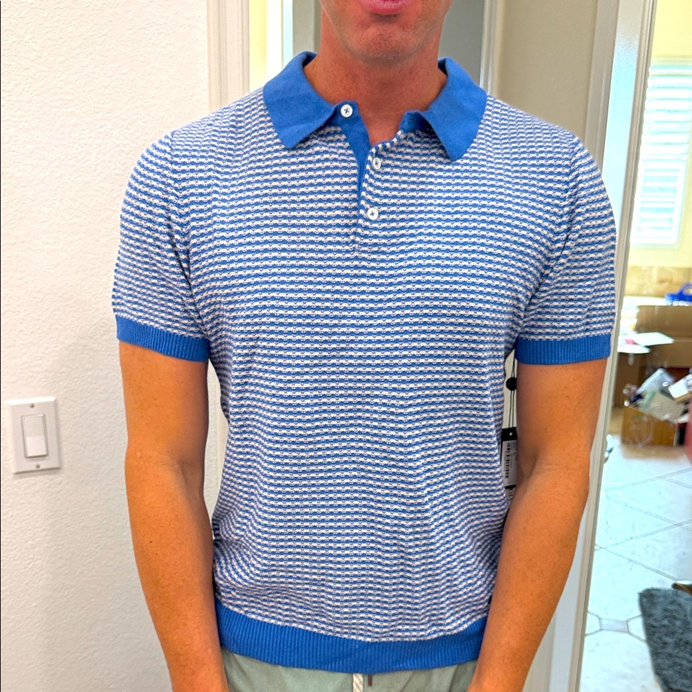 NWT knit white & Blue striped Polo Shirt Paisley & Gray